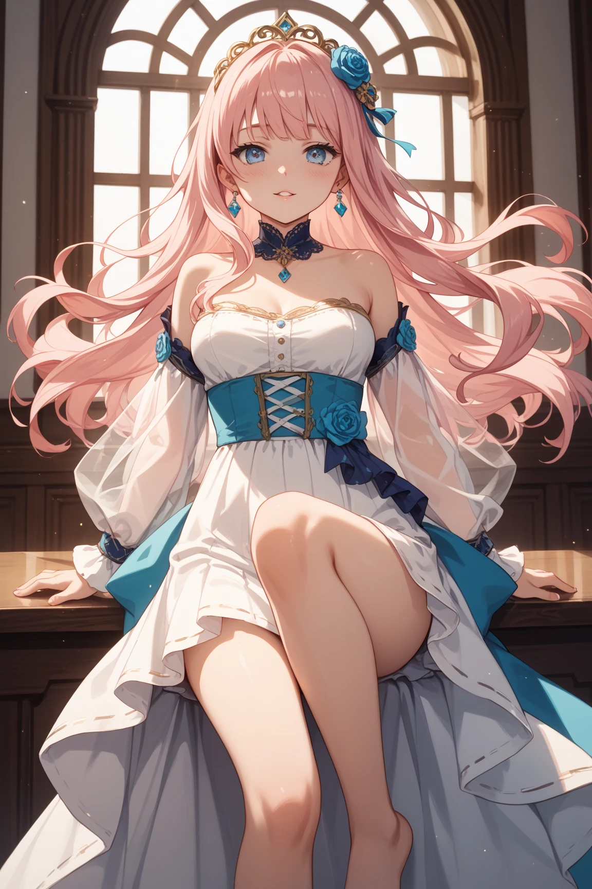 ((masterpiece)), ((best quality)), (ultra-detailed), ((extremely detailed)), 4K, (8K), best quality, (beautiful), illustration, full body focus, castle, magic circle, Saber, Fate, ((beautiful eyes))0, cool, thunder effect, latex , light pink hair, blue eyes