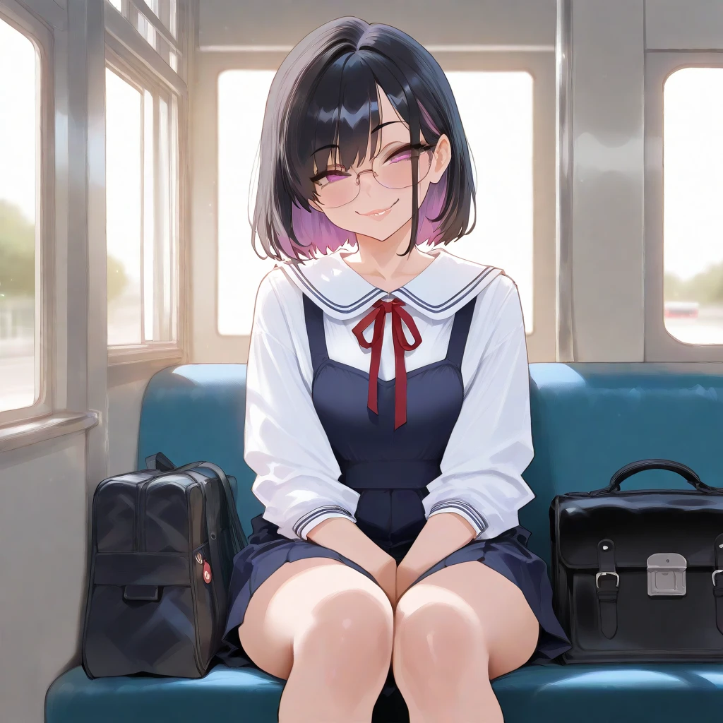 whole body,anime,beautiful girl,high school student,Black Hair,short hair,countryside,Bus stops,evening,Sailor suit,,Black mini skirt,Pink Panties,Nipples,blush,Masturbation,orgasm,