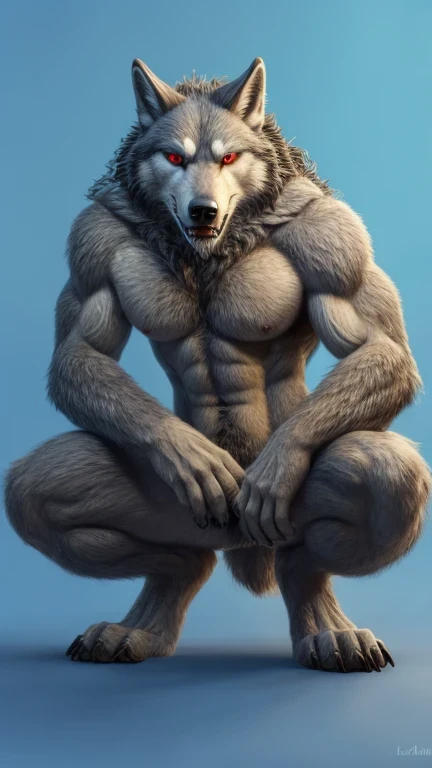 Kemono wolf, man, muscle, underwear, show dick, kneel, bright light