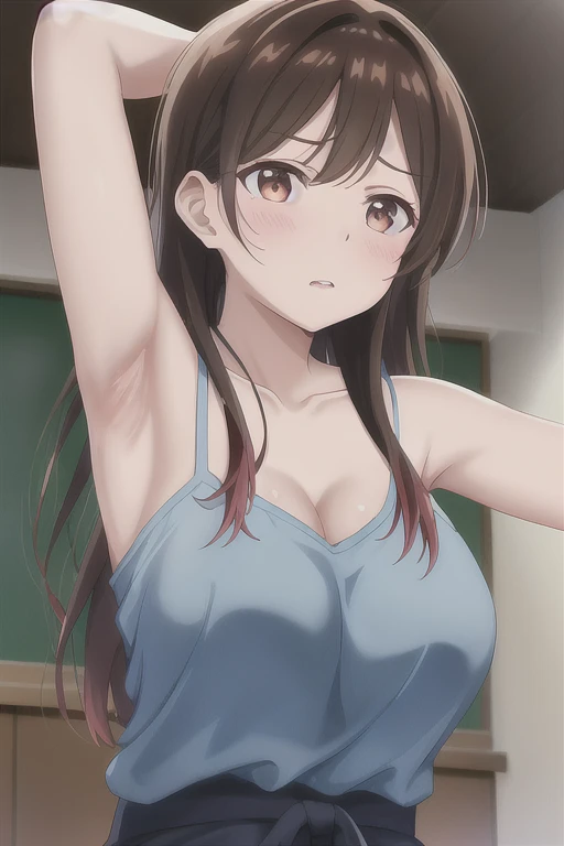 flat chest, from front,presenting_breasts, breast_focus, woman_focus, BreastLift,
 (1girl), (solo),  minami kotori, long hair, yellow eyes, bangs, hair bow, green bow
,BREAK,
gyaru, shirt, plaid, bow, blush, white shirt, hair ornament, nail polish, plaid skirt, bowtie, pleated skirt, clevage
,BREAK,vertical stripes,panty,bra,fine under wear,(((vertical stripes bra))),
indoor locker room
,nipple_out,show off nipples, focus on nipple,
,BREAK,
from front, upper body,(((from front))),
{{{troubled face:2.0}}}, troubled face,smile, open mouth, looking down at viewer
