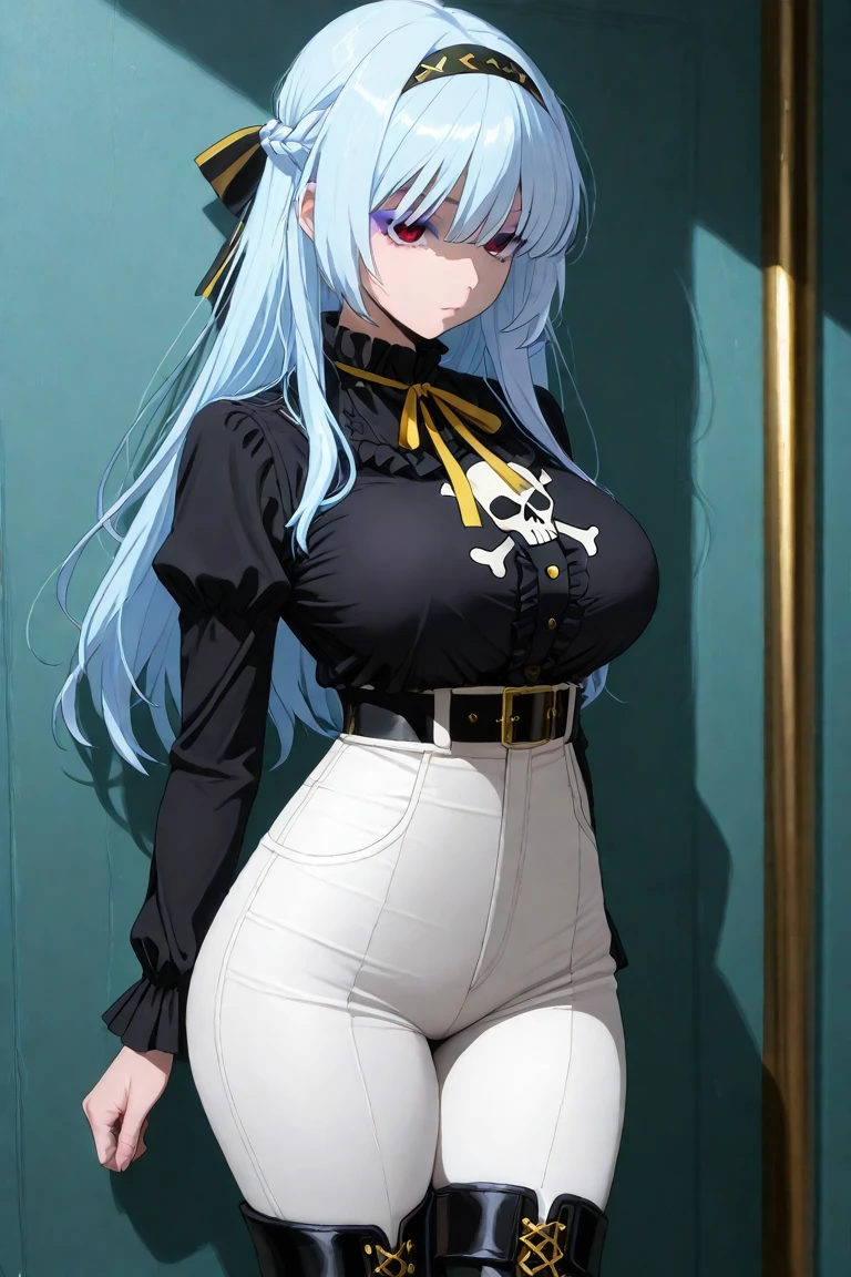 (best quality:1.3), (4k quality),(sharp image), Mei Mei, ((Detailed face)), ((masterpiece face)),((perfect detailed eyes)) (blush), MeiMei, white silver hair,  white long braided hair, brown eyes, red lips, sly face, face with stern features, ((detailed face)), perfect face, highly detailed eyes, masterpiece, absurdres , (intricate details), (colorful),cinematic lighting,extremely detailed CG unity 8k wallpaper , 1girl, solo,mature female,  looking at viewer, erected tits, long tight black dress, high heels, office, ((standing and showing her ass))((upskirt)), naughty smile, 