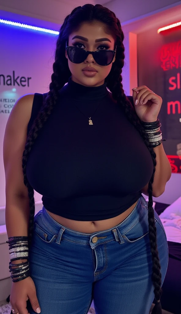 there is a woman standing in a room with a mirror, thick thighs, mid 2 0's female, bra and shorts streetwear, full body picture, profile image, exposed thighs!!!, profile photo, dressed in a top and shorts, large thighs, wearing a low cut tanktop, gorgeous female, mid body shot, profile picture, extra short blue plaid skirt