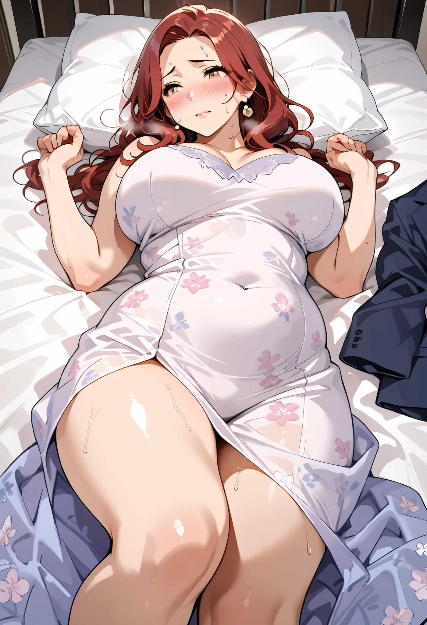 girl(Round Glasses、low length、Patient gown(Pink))Hospital bed(Sleeping on your back)
