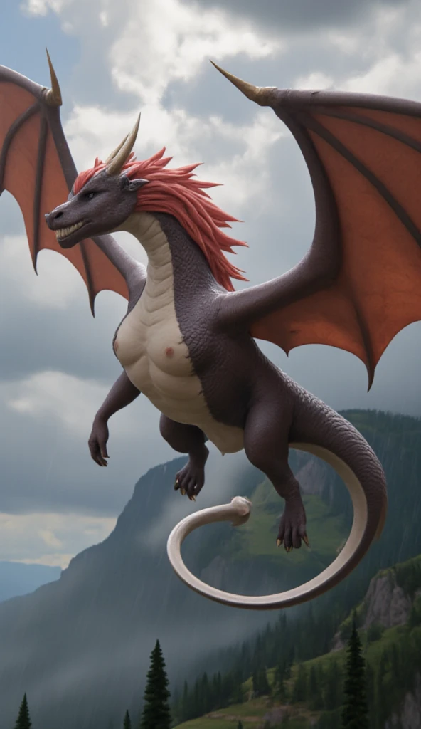 Dragon, young male/adult male, showing big white dragon penis, by bebebebebe, standing, close view, village, naked, albino, young male looking penis, small waist, embarrased face