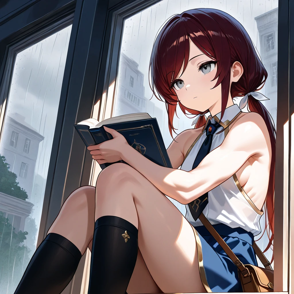 1Only people、 Big Tits、Light brown short hair with outward curlischievous Smile、Red Glasses、Red Eyes、Animal Ears、Black and red clothes、Under the sunset sky