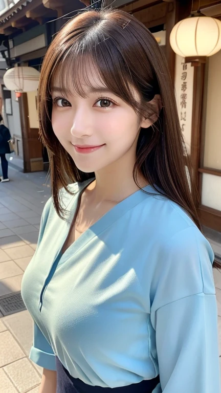 girl, Part-time job at an izakaya、High resolution, Highest quality, High-resolution model, Bangs, chest, 大きなchest, Blushing, whole body、People working around