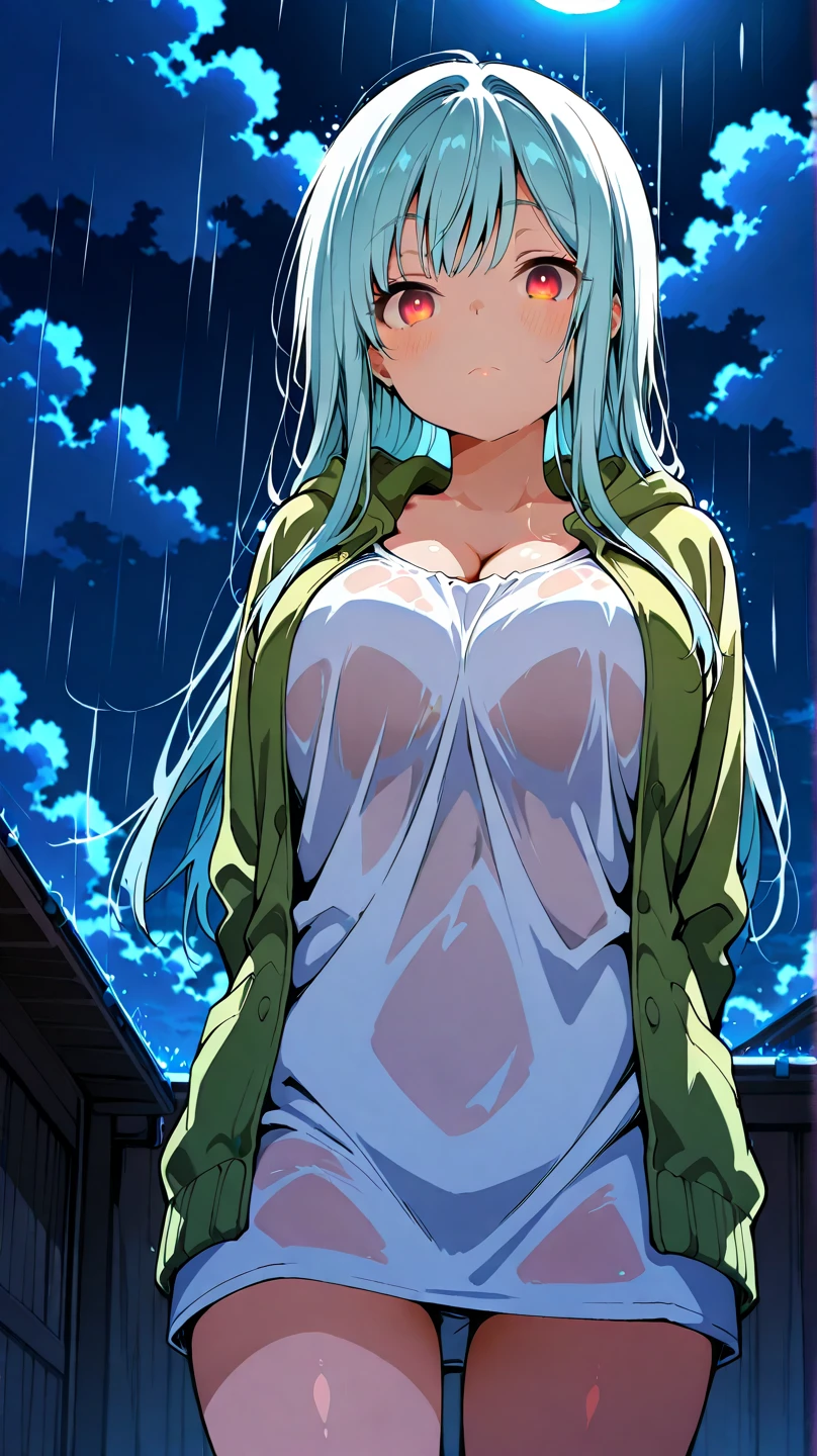nsfw, nude, naked、 、 run elise jewelria, , green hair, long hair, red eyes, AHOGE. , , Nipples, Big Breasts, Abandoned amusement park、 file, crying ,Flooding, abandoned hospital, fire, Heavy snowfall, frozen, whole body, , Lightning strikes Peeing, lactation, projectile lactation