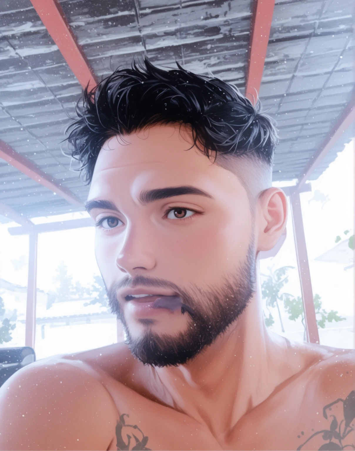 Um homem moreno de cabelos pretos sorrindo estilo Disney Pixar l, melhor qualidade.