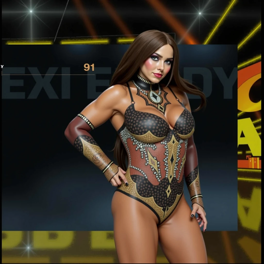 ((masterpiece, best quality)), Curvy Red-haired Hispanic female wrestler, in black red and green floral patterned bra that says "NORA", black red and green floral patterned high cut trunks, red wristbands, wearing makeup and lipstick, in a wrestling ring, during a match, realistic Action figure, toy close up, detailed figurine, intricate details