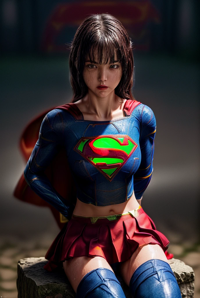 woman posing for a photo,(wearing supergirl_cosplay_outfit,white and red outfit:1.3), good hand,4k, high-res, masterpiece, best quality, head:1.3,((Hasselblad photography)), finely detailed skin, sharp focus, (cinematic lighting), collarbone, night, soft lighting, dynamic angle, [:(detailed face:1.2):0.2],(((city background))), outside, <lora:supergirl_cosplay_outfit:0.7>
