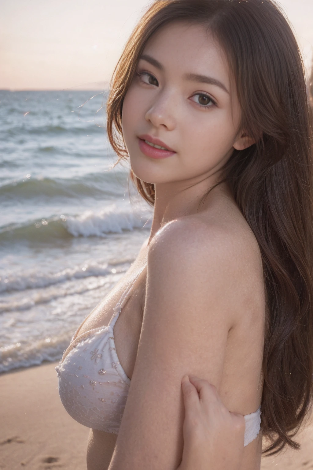 2 beautiful women, Full body, Nude on the beach