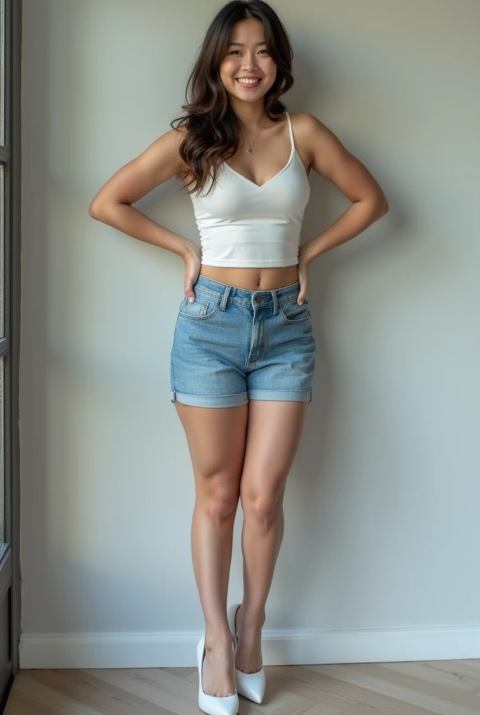 A woman in a matching T-shirt and panties, Sexy girl with red eyes, portrait sophie mudd, Portrait of de Corinnne Kopf, blonde hair and large eyes, selfie of a young woman, Макияж Without, natural makeup, Look directly into the camera, face with artgram, dezentes Make-up, Excellent full-length photography, in a room, big breastes, blonde, Latina, breasts exposed, Shirtless shirt, Tits Out, Chest Out, really realistic