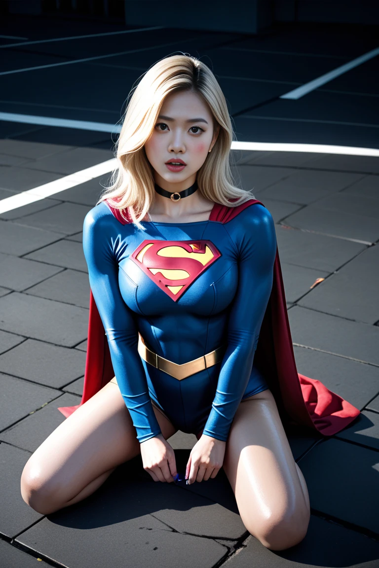 1girl, (Blue Eyes), smiling, (Sana Minatozaki), wide hips, Big Boobs, big ass, (Best Quality, 8k, Masterpiece: 1.3), Clear Focus: 1.2, Perfect Body Beauty: 1.4, Slender Abs: 1.2, Highly detailed face and skin texture, detailed eyes, double eyelids, (blonde long hair), (superman suit), standing on top of a building