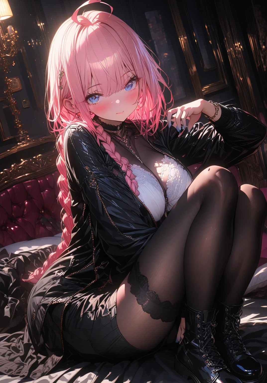 (((depict young in lace lingerie))), (((top-quality, masterpiece))), hi-school girl, in, ((cute black lingerie with lot of details)), (((pink ribbons on lingerie))), straight brown hair, deep blue eyes, (((small breasts))), nice hips, open shoulder, shopping, (Masterpiece, Excellent, complex details), delicate girl, delicate face