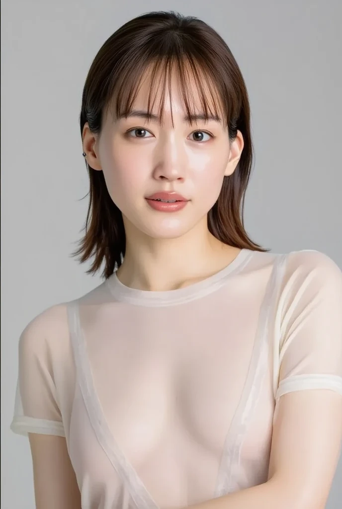 Browsing Caution、16k、Photorealistic、highest quality、masterpiece、Ultra-high resolution、RAW Photos、Realistic、Bright lighting、Face Light、Smooth Professional Lighting、looking at the camera、alone、Adult female、Beautiful woman、so beautiful、Realistic skin texture、glistening shining skin、Moisturized Skin、Realistic eye and facial details、Perfect Style、Model Body Type、Beautiful Eyes、Big eyes、black eye、Inconspicuous tear bags、slim、Medium sized big breasts、No bra、Camel Toe、short hair、Dark Brown Hair、seems to be happy、Cleavage、(((Cotton Micro Mini Skirt)))、(((White sleeveless T-shirt)))、(((Panty shot)))、From the knee up、Stand on knees、Leg spread、Both hands above the head
