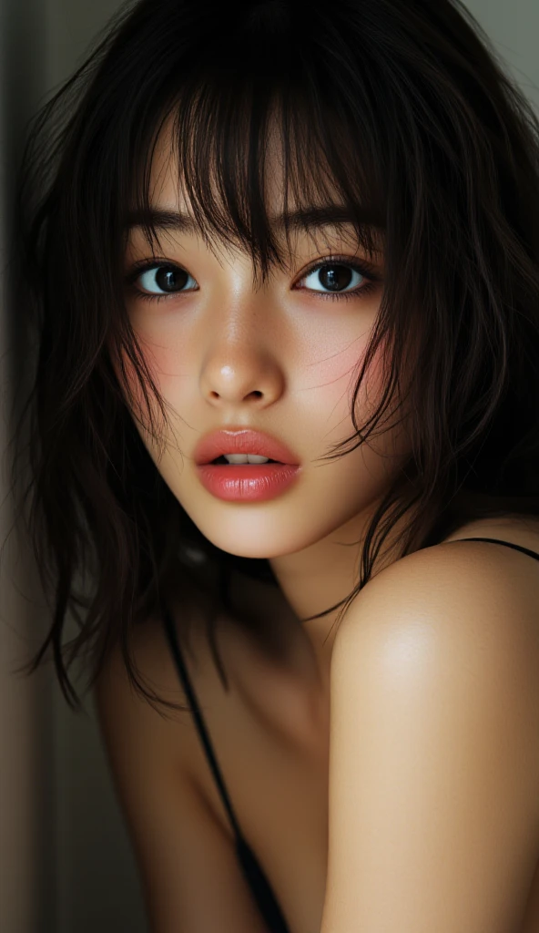 (Petite Girls, Black Hair, 1 person, , Full body portrait, short hair, Very large breasts, Completely naked, Nipples, Have thick pubic hair, Having sex), Fair-skinned, shiny thin lips, skinny, Body Type, Delicate and sexy collarbone, Highest quality, RAW Photos, Realistic, face, Very beautiful, cute, Depth of the written border, High resolution, 超detailed, detailed, Very detailed, extremely detailed eye and face, Sharp pupils, Sharp focus, Cinema Lighting
