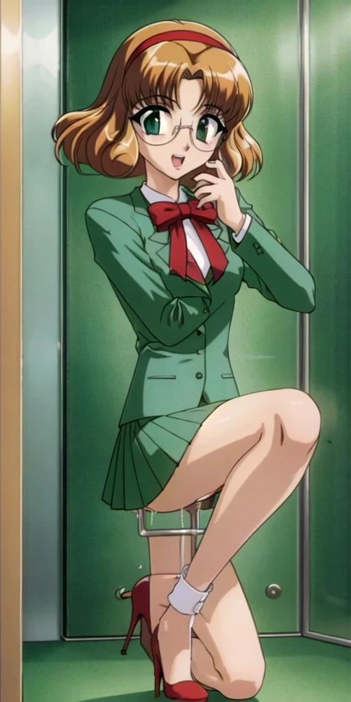 highest quality, High resolution, masterpiece, Symmetrical eyes, Beautiful eyes, Detailed face, Light green eyes, One woman, 40Attractive woman in her teens, aika, 1st Default, 1st Closing, View Viewer, Super detailed, Cowboy Shot, Outdoor, Folded ponytail, short hair, Long sleeve, Red jacket, whiteのシャツ, Earrings, Ascot, brooch, Red jacket, (Red pencil skirt:1.5), (smile), (blush), Light pink_lips, Larger breasts, (Lift up the skirt:1.5), (スカート that rolls up:1.5), (Wide pelvis:1.5), (Thick thighs:1.5), (Panties丸見え:1.5), (white_race_Panties:1.5), (Crotch close-up from below:1.5), (photorealistic:1.1)