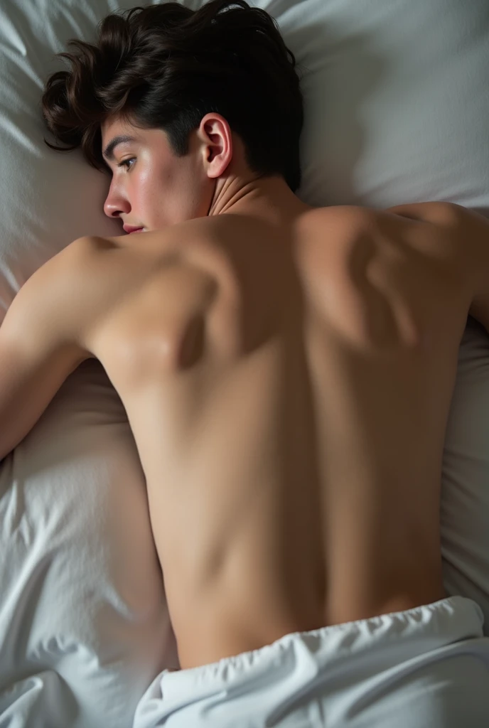 ((best quality)), ((masterpiece)), (detailed), perfect face sexy gay boy wearing a skirt and croptop laying in a bed about to have sex