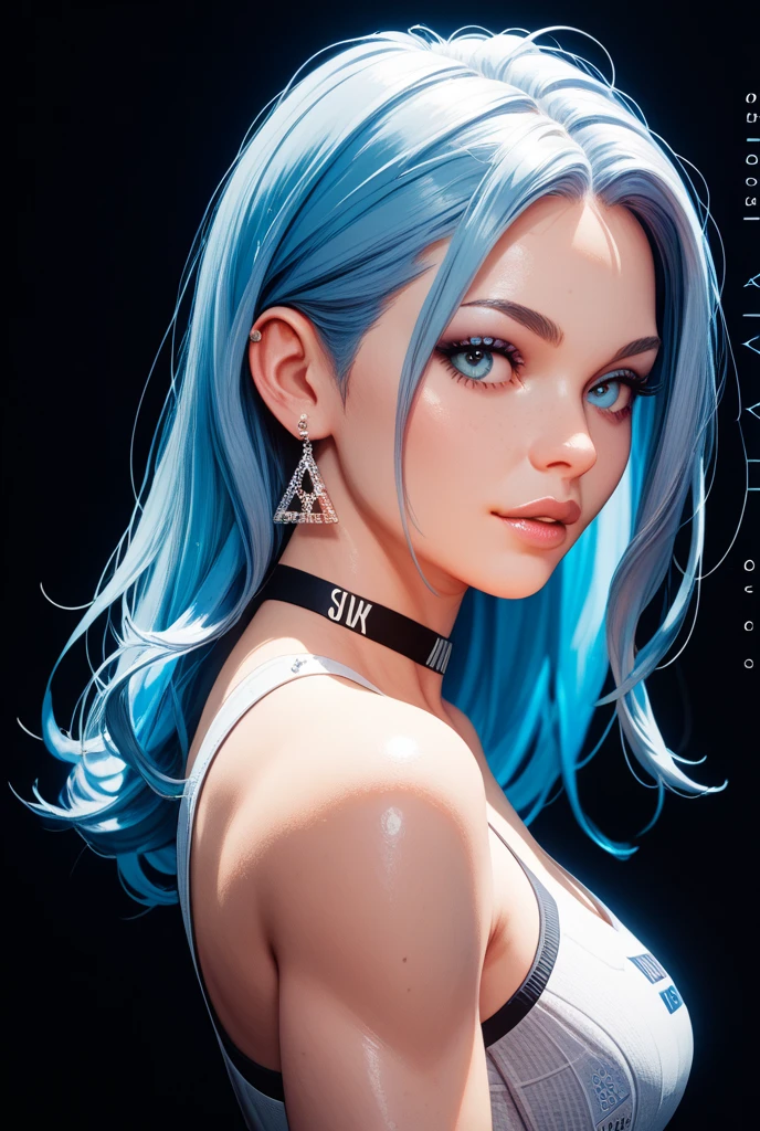 1 , longye hair, high resolution, blue colored eyes, Bblack hair, breasts big, bangss, 