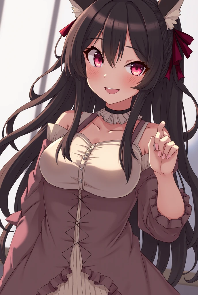 [[[​master piece]]],[[[Best Quality]]],
,Daiichi Ruby,horse_Ears,Red_Eyes,(Purple_Dress,Purple_Skirt), long_Skirt,florals, frilld, flower in hair, Interlocking fingers, long-sleeve,Put your hands together, Puffy sleeves, Red flowers, 独奏,big breasts 
White  pantyhose,White legwear,Small_breasts,
 Look at the viewer、((View from a little above))、(Quiet look)、is standing、dark backgrounds、Dark place、picture frame、Zito-order、Glaring at the viewer、Focus on the back、voluminous skirt、Skirt flutters in the wind、Vertical roll
