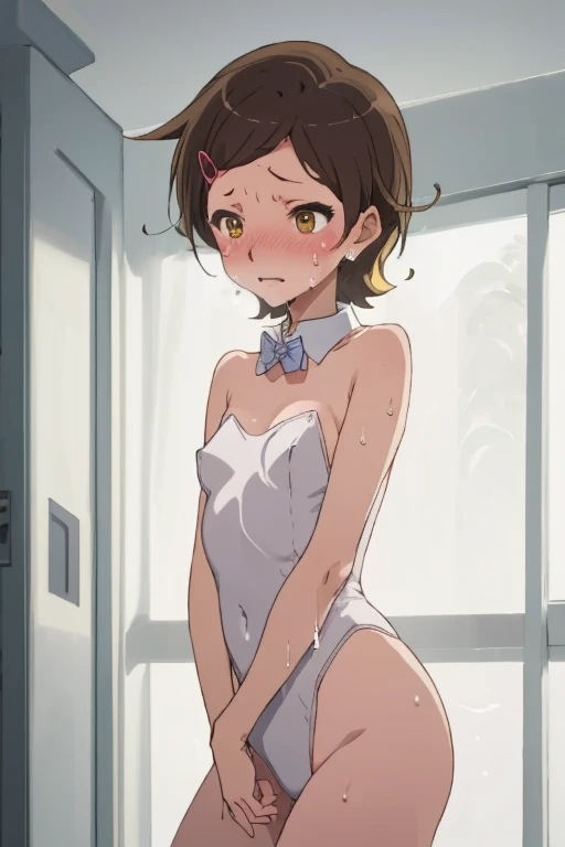 (Perfect body),Best Quality,16 K、((((Short stature))))、((((Lori))))、(bunnygirl)、Rabbit ears、(white  leotard)、One eye is closed、(((blush)))、:D、I have my mouth wide open、Tsuriformes、(short-hair)、(((waved hair)))、(Orange Eyes),((Pink hair)),(Sweat)、((Big ass))、((flat chest))、(((thick thighs)))、Armpits、dynamicposes