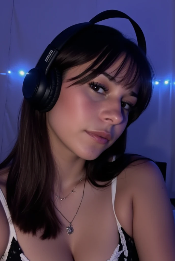 woman with headphones resting her head on her desk in front of a computer, girl wearing headphones, wearing purple headphones, with headphones, listening to music, closeup portrait shot, with head phones, wearing modern headphone, detailed portrait shot, wearing black headphones, vibing to music, high quality portrait, girl in studio, portrait shot, jacqueline e, close up portrait shot