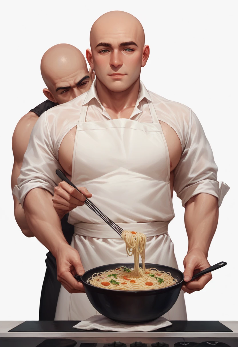 (((2heads))),1man, (black man and white man side by side),dad bod,55 year old man,(big bulge:1.3),fat,beautiful face, thick, buzz cut, (very thick beard:1.3), tattoos,detailed blue eyes, dressed as an employee at home depot, tight brown uniform with tight orange apron, unathletic,big butt, very wide shoulders, wet, drenched:1.3, massive big bulge in crotch, dripping gooey white slime on skin,oiled skin, wet skin,auburn hair s, black hair,brown hair,unathletic, background is an aisle at home depot hardware store, serious,full body, realistic, detailed,oiled skin, glistening skin, gooey translucent white slime on face , gooey translucent white slime on chest, gooey translucent white slime on clothes, holding a hammer