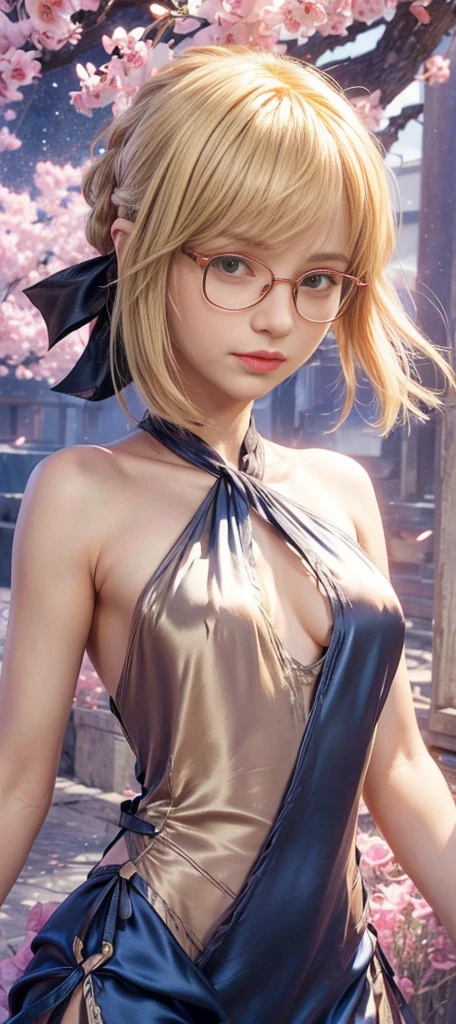 ((In the grass, a very cute woman wears a very short white silk miniskirt.) ((Wearing a white silk open shirt: 1.6.) 40k, photography, masterpiece, best quality, dark gray background, ((1 girl with blue eyes and gorgeous light blonde hair, she wears glasses on a beautiful face ,)), big ass full breasts until waiting to be worn, sexy seductive pose. ((:1.4)), super detailed face, detailed eyes.
