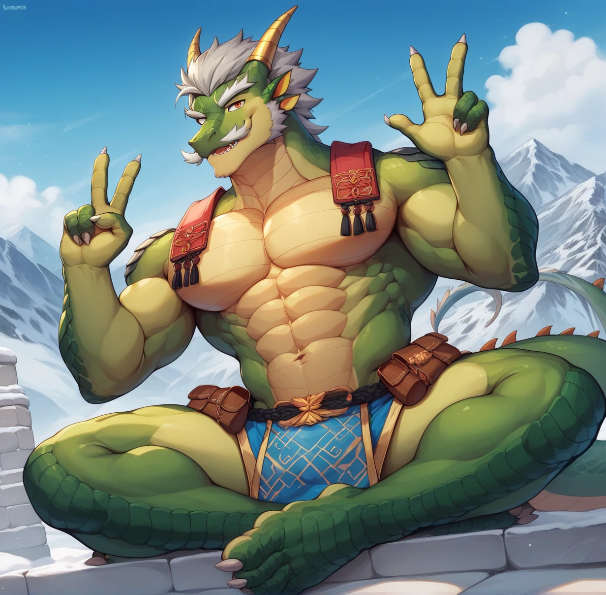 e621 explicit content (by adios, by grandall, by null-ghost, by darkgem), anthro, kemono, fully , (detailed scales), muscular, huge body, (scalie), (erect, laying, legs spread, (hands behind head), (witch doctor(terraria)), bare naked, (front), (barely visible anus), (clenching ), (balls), pink p, (full , ridged peniirthy penis), simple backgr
