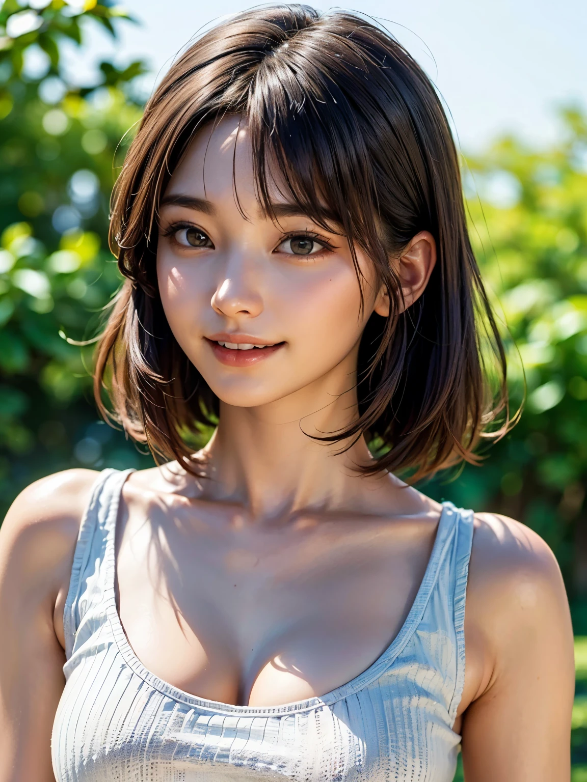 (8k, RAW photos, best quality, high resolution: 1.1), (ultra-realistic: 1.4), (realistic, photorealistic: 1.3), soft light, girl, 16 years old, Japan, realistic face, realistic body, realistic skin, (cute: 1.8), cuties, solo, (colorful yukata: 1.2), detailed black eyes, innocent eyes, cheeks, (bobcut: 1.2) , Cinema Light, Film Grain, ((Big: 1.1)), Cherry Colored Lips, Close-up, Look Viewer, Upper Body, Open Lips, Upper Teeth, (Smiling Eyes: 0.6), ((grinning: 1.2)), Depth of Field, Blurred Background, Eye Focus, Bokeh, Japan Summer Festival, Evening, 85mm Lens, f/1.4, Professional Lighting, Young, Portrait, Photon Mapping, Radio City, physically based rendering