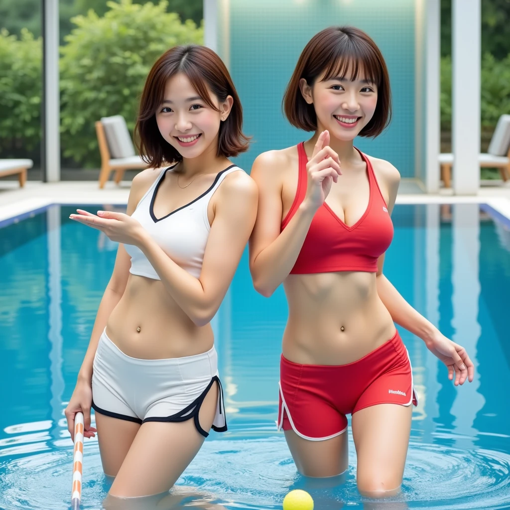 3 girls in the swimming pool, black underwear,Navy Long Trackpant,Sweatpants, Sweatpantsขายาว,25 year old girl, lesbian, sexy, exercise clothes, wet body