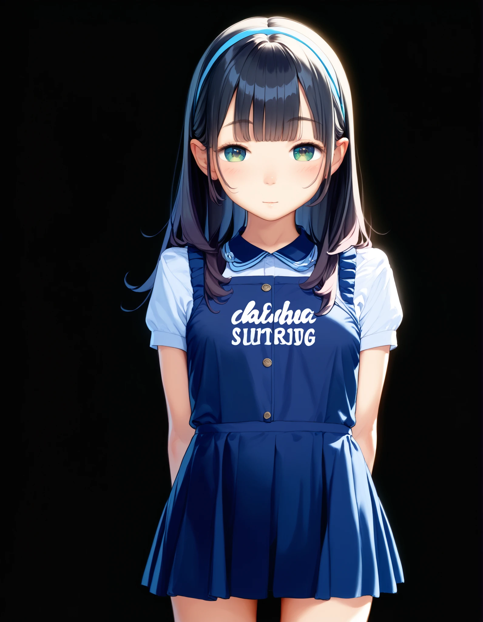 best image quality、 pretty eyes、detailed eyes、cute face、 BABY FACE、 girl、、black hair、 small breasts、knee socks、 uniform、one way hair、Watercolor representation、standing