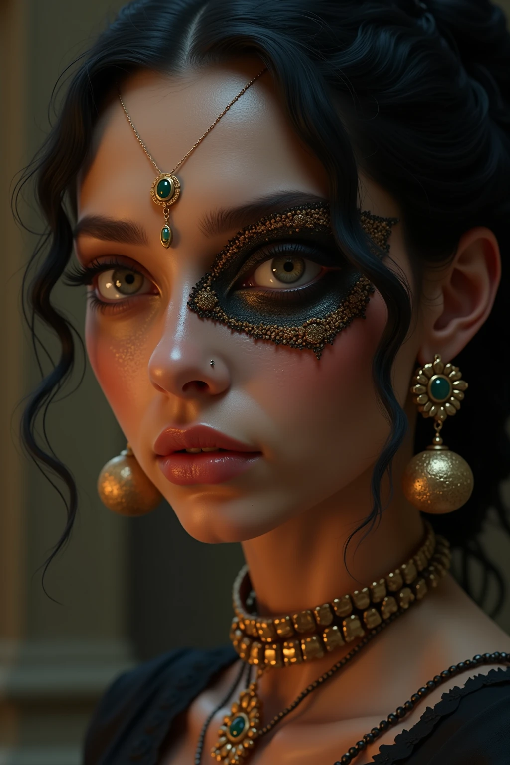 ((Indian milf, indian woman, milf)), (((ultra realistic))) Photo, masterpiece, top quality, (pale skin), (Ultra detailed face and eyes:1.2), 1 girl, Adult, ((in one size too small saree)), strapless saree blouse, ((very heavy eye makeup, pink mascara)), ((fake detailed lips)), ((Pink wavy hair)), ((Stylish hairstyle)) , (({Enormous|Gigantic|Big|Huge|Mega|Fake} pushed-up breasts)), (very slim waist). ((very huge cleavage)), photoshoot, (Soft) Lighting, (The play of light and shadows), depth of field, bokeh, (special attention to skin detail: 1.2), (special attention to enormous breast size: 1.2), (((special attention to extra tight clothing size: 1.2))), Detailed texture, skin pores, oily skin. (Erotic atmosphere of the frame. Color range - purple, Pink, Tons), UDR, ((Film grain)), ((rays)), (Glare), ((upper body body)) , ultra detialed,
