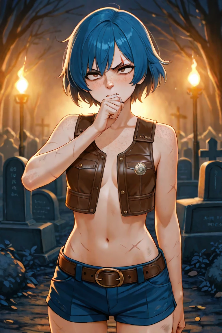 {{{nsfw}}},((highest quality)), ((masterpiece)), (be familiar with), BLEACH,Soi Fon, 1 girl, alone, black hair, Black clothes,jeans, Slender,slender,short hair with long locks, short hair, small breasts, small breasts, No bra, gloves, put your hand on your waist