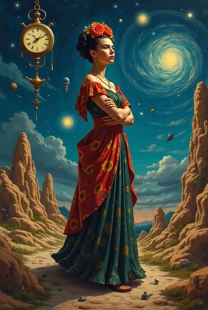 **Rewritten Prompt:**  
Surreal hyper-detailed odyssey: A serene woman with translucent skin (shifting constellations visible beneath) levitates atop a collapsing fractal clock dripping liquid algebra, her gown a kaleidoscope of shattered stained glass and humming antimatter. Her hair splinters into tetrahedron branches cradling polyhedral songbirds that emit prismatic sonar waves. Behind her, a **quicksilver elephant** with legs dissolving into smoke and neon static stomps across a mirror lake, each step birthing **bioluminescent geodes** that bloom into screaming orchids with clockwork pistils. The sky shatters into **floating tetrahedral islands**: one cradles a labyrinth of inverted pyramids where staircases bleed into tessellated paradoxes; another sprouts a **tree of sentient calculus** with pendulum roots and fruit pulsing like dying stars. The lake’s surface splits reality: above, a city of levitating obsidian obelisks humming Gregorian chants; below, a coral necropolis where **shadow-amoebas** devour neon ghosts. A **black-hole sun** vomits cursive supernovae, while **sentient dodecahedrons** with kaleidoscope eyes orbit its rim, whispering forbidden theorems. **Quicksilver imps** with telescopic limbs pilot paper submarines, hunting jellyfish made of frozen screams. Her shadow fractures into a swarm of **geometric scarabs**, then reforms as a **liquid-crystal hydra** with gears for eyes. Details: **glitch-moss** consuming the clock’s edges, her choker—a pulsar emitting **holographic sonnets**—acid-etched equations on levitating monoliths. Palette: **iridescent void-black**, neon-magma rivers, uranium-glass foliage, and skies the color of **bruised violets**. Mood: Hypnotic delirium where mathematics and madness waltz.  

**Tags:**  
`#quantum_grotesque #escher_core #chaos_mathematics #neon_lovecraft`  

*Teetering on the event horizon of sense, every pixel pregnant with impossible wonder. Character count: 1,692* 🌌⚡🔲  