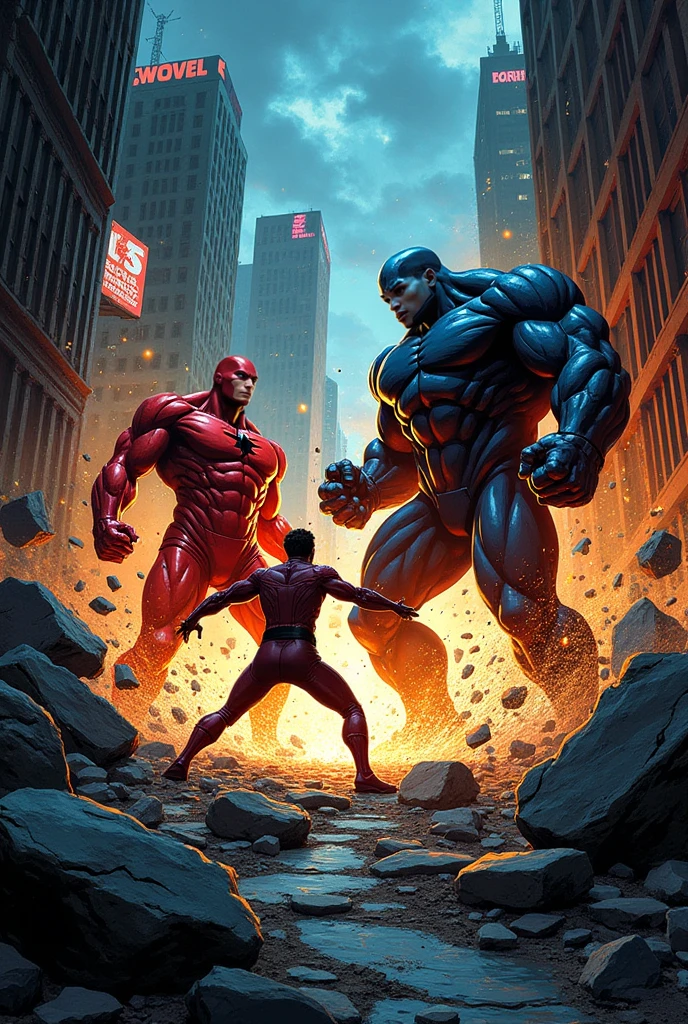 A fantasy gay sex world A black man with a hyper muscular body full black body a black man with a hairy, hypermuscular body with giant arms, muscular legs, full body, big breasts huge breasts huge asses bodybuilder only one man in the image a hairy man black body with hair manga story hero comic