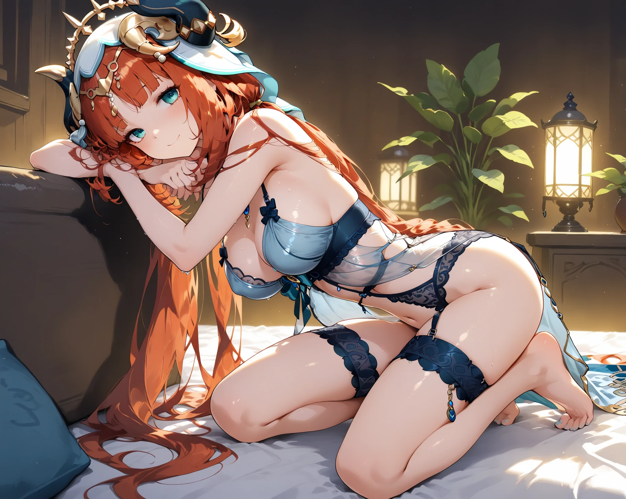 (Enrich the picture,Masterpiece level quality)Beautiful 8K CG artwork,Goddess-like posture,Kneeling exercise,Slim and soft,Translucent skin,Red hair、The beauty of extra-long hair, Super Long Straight Hair,The skin is fair and juicy,Big JK Uniform,Perspective Part 1.2x enhanced silhouette effect,Exquisite transparent blues pattern in pajamas,The details are intricate and exquisite,The background is slightly blurred,Charming and lustful leg seduction,Drool,Extra-large big breasts,Blush,Japan goddess,Perfect body slim curves,