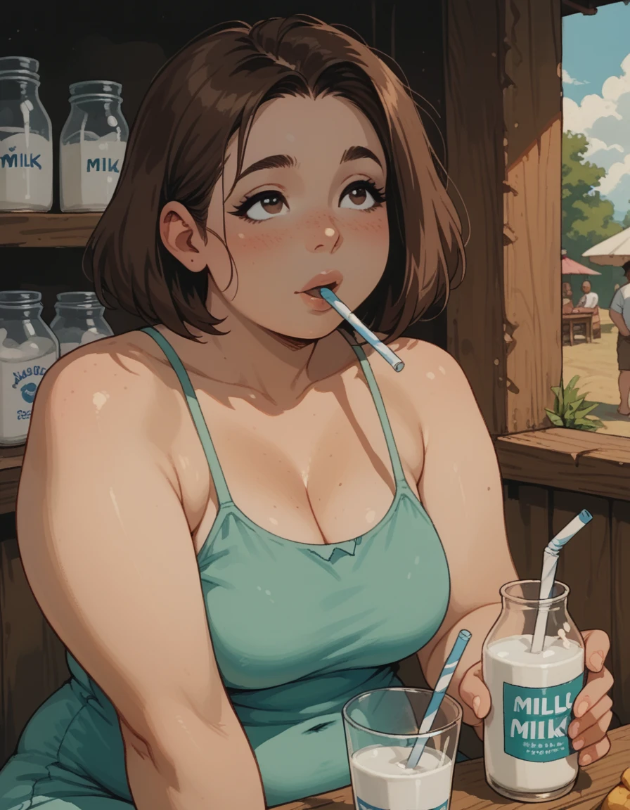 ((((ultra illustrated style:1.0)))),best quality,best animated,masterpiece,ray tracing, global illumination,bubble tea challenge,1girl, solo, looking at viewer, outdoors, upper body, large breasts, 
 