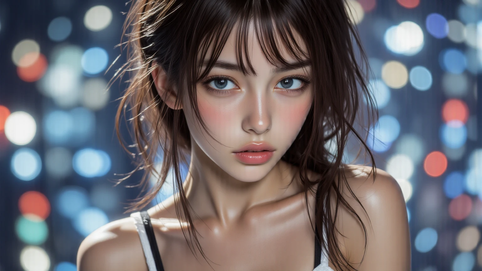 ((highest quality, 8k, masterpiece :1.3)), 1 girl, A cute woman who emphasizes her slender abdominal muscles :1.3, (random hairstyle :1.2), (black sexy bra:1.5), super detailed face, fine eyes, double eyelid, armpit, (nsfw), (asia beautiful girl), young girl, super beautiful, white skin, perfect skin, background in prison, (Sexy expression), licking lips