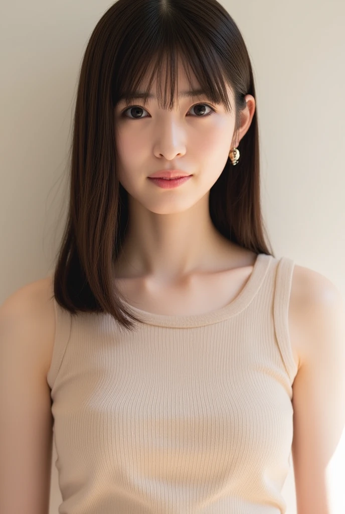 upper body, big eyes, flat chest, (arms behind back:1.1), make up:1.3, sport-bra, baby face