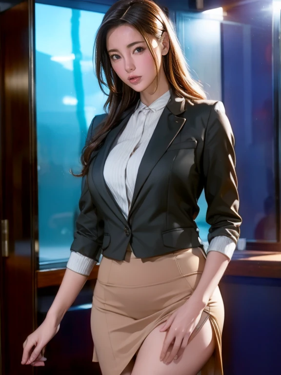 ((best quality)), ((Masterpiece)), ((ultra realistic)),(Dynamic sexy pose), Masterpiece of a 21-year-old sexy brunette in Odessa Ukraine at night straight and wet hair, movie, Striking detailed face, Smiling, (form behind:1.2)), Detailed eyes, Ukraine dress , perfect ass, medium breasts, detailed background, at night, Complex details, Realistic, ultra-realistic, Professional whole body photo, (Photo 4K:1.1) by (Jeremy Lipking:0.3), (Dittmann Anna:0.3), (Cecile:0.3), (sharp focus:1.3), high detail, elegant businesswoman, pond, brown hair, Instagram pattern pose, confident, slim girl, large breasts:1.2, perfect anatomy, perfect symmetry:1.2, realistic face:1.2, perfect face, content, confident, very detailed, and dramatic, cinematic lighting, lighting scene, soft lights （big ass），(brown hairs),（big ass），Very slim, supper big breasts, long legs, full body, full legs, perfect legs,  in the office room, sit on table,  Mini skirt
