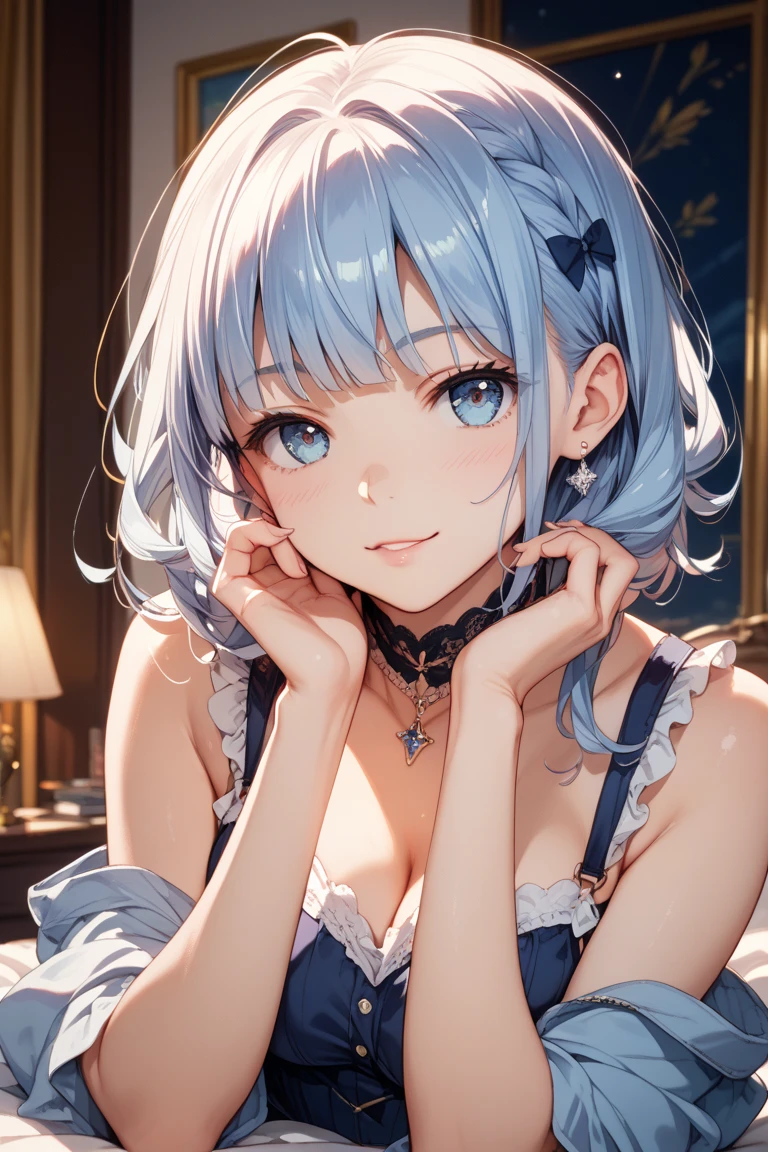 ★composition：(close up face:1.4), (正面figure:1.4), Lying down, (From below,:1.4), Dutch Angle, ★quality：(1 Girl), (Perfect hands:1.2), (Perfect Anatomy:1.2), (best quality:1.3), (masterpiece:1.3), (Super detailed:0.8), 17 years old, 完璧なface, かわいくて左右対称のface, 童face, Pink Lips, (:1.1), High resolution, High resolution, CG Unity 8k, Nice hands, throw, top quality, ★Performance：(笑face:1.3), (:1.4), Happy, Fascinating, faceを見て感じる, (Look at other people:1.3), looking up★被写体：(toru asakura: 1.3), ★face：detailed face, (beautiful face: 1.1), beautiful girl, cute, Charm, beautiful detailed face, ★eye：blue eyes, detailed eyes, Sparkling Eyes, Fascinatingeyeの反射, キラキラ輝くeye元, Pupil depth and three-dimensional effect, Subtle changes in the color of the iris, Meticulous eyelash detailing,　Pupil depth and three-dimensional effect, ★illumination：Light of the sun, ★chest: Detailed skin, (chestの谷間:1.4), Shiny skin, ★hair： :(Pixie Cut:1.4), shiny hair, floating hair, (short hair: 1.3), (分けた前hair: 1.4), (blue hairs、gradation hair、multi color hair, Purple hair), Ahoge, 前hair, , ★style: animation, figure, (Wet:1.2), ★environment：Ocean, cloud, blue null, Day, Outdoor, null, Beach, ★Costumes :(White Bikini: 1.3), Floral, break , jewelry, Earrings, necklace, Earrings, accessories,  ★One：Small Head, Seven Heads,　 ★action：(Are standing:1.3), (:1.3), (Tilt your head:1.3),