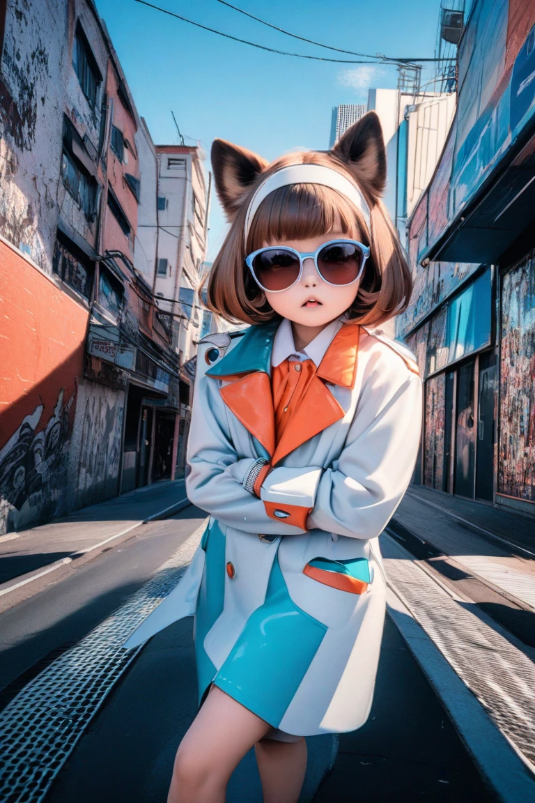 best mobile wallpaper,award - winning wallpaper,Photo photography,Front view of a cute dog,Dressed in mid-1960s space-age fashion,Side view photo,shot with Canon EOS R5,Set a strong contrast to make the subject stand out,Fluorescent blue,Wearing a very modern coat and sunglasses,It's a modern 1960s style,All clothes are one color,Beautiful background