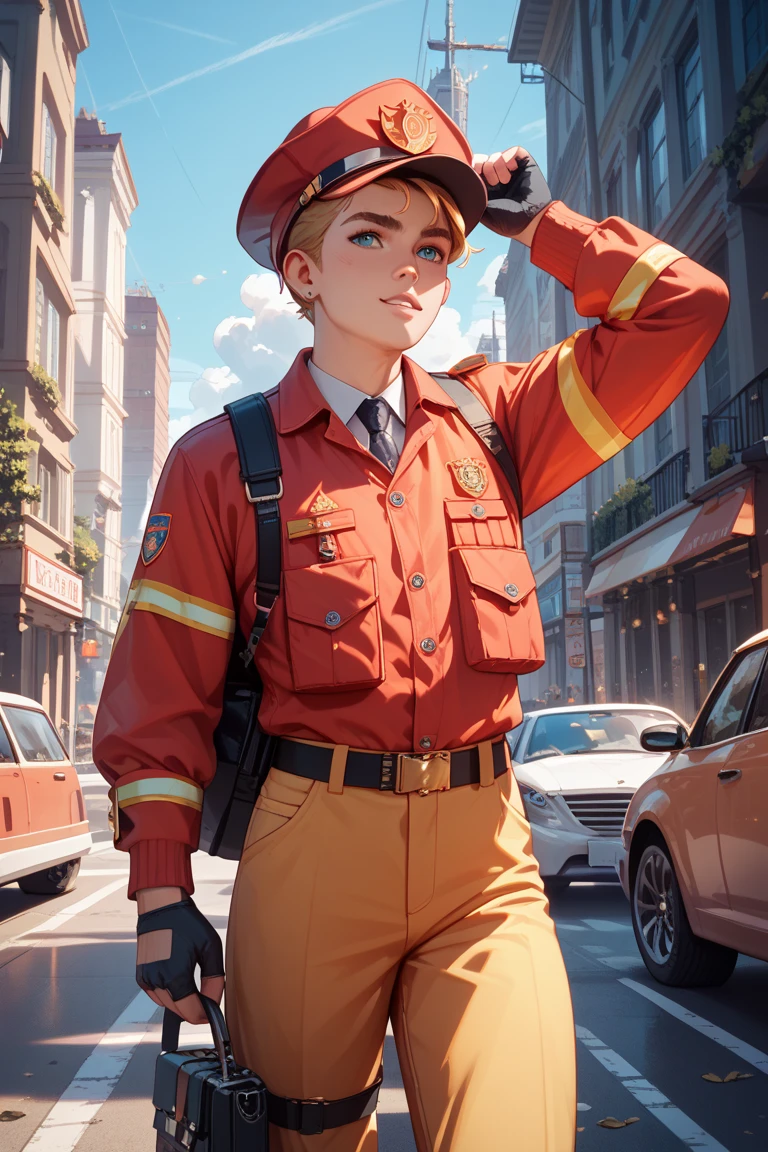 fireman, masterpiece, Ultra HD, Absurd , Best Quality, alone