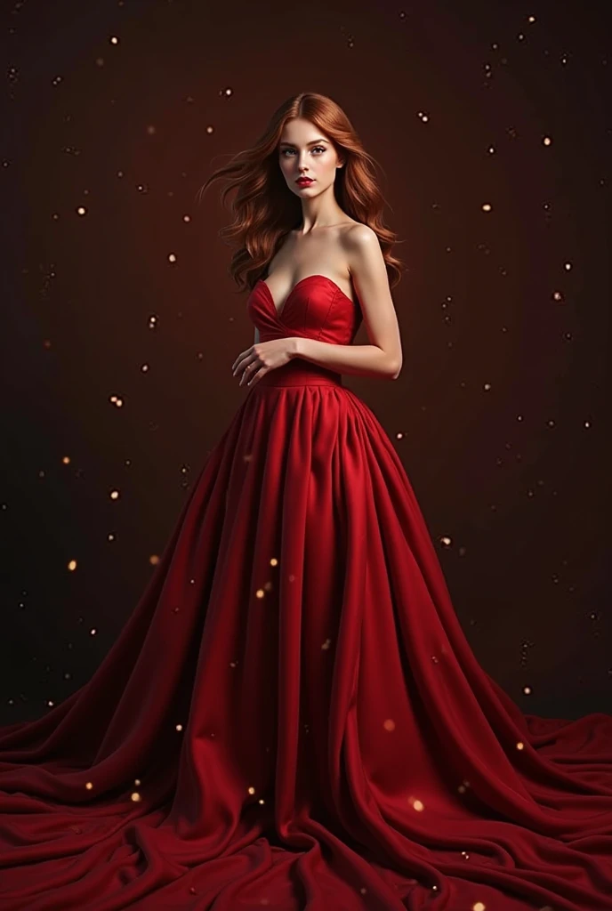 Beautiful girl in red evening dress, brown-hair, brown eye, in full height, (8K, photo in RAW format, beste-Qualit, tmasterpiece:1.2), Ultra-detailed, (high-detailed skin:1.2), 8K UHD, DSLR camera, soft-lighting, hiquality