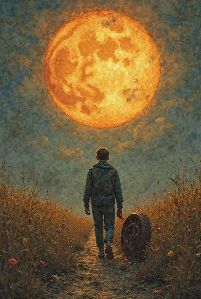 KIDS BLONDE CLOSE UP, a red full moon rising over a road in the middle of a field, epic red - orange moonlight, red moon, blood red moon, during a blood moon, blood moon, full red moon, full blood moon, huge red moon, blood moon background, full bloody moon, detailed crimson moon, red glow in sky, blood red cresent moon, blood moon eclipse