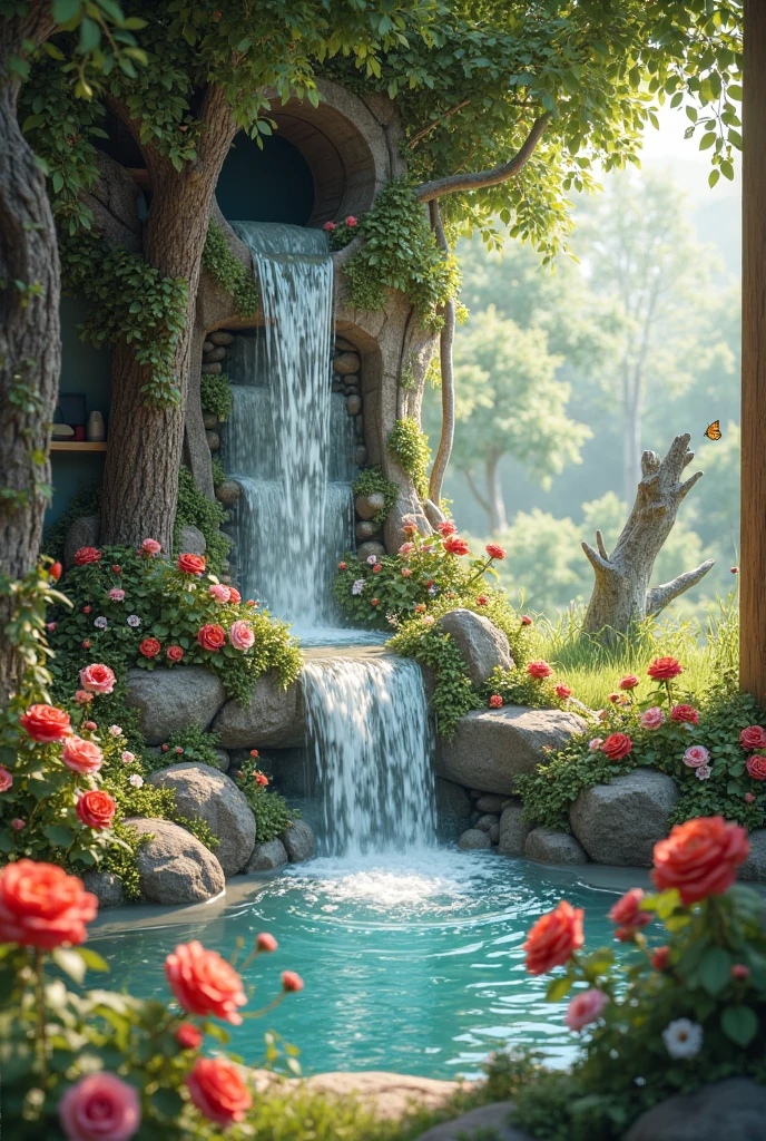 Beautiful tiny, small cascaded waterfall inside a house., waterfall ...