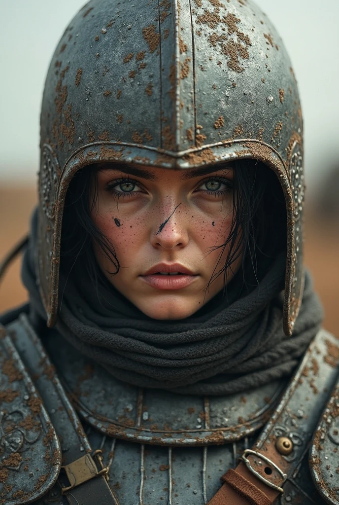 Close-up of beautiful girl, military outfit with military helmet, skull army background; destructive war scene, destroyer bones; skull decoration; menacing, fantastical style; iron armor with skeleton decoration; cinematic colors.
Photo taken with Canon EOS R5 85mm f/11 Camera, ((sharp)) mode of the girl and the surrounding scenery. Image quality ((8K)), ((lifelike)), ((masterpiece)), ((sharp and highest contrast)), ((great depth of field)), ((light stereolithography)).