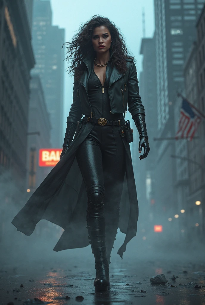 a person in a black trenchcoat running away from police, detailed facial features, detailed clothing, dark and moody atmosphere, dramatic lighting, cinematic, realistic, photorealistic, 8k, best quality, masterpiece, high contrast, intense colors, dynamic composition