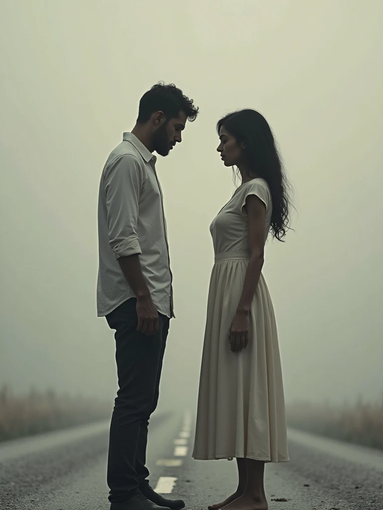 create an image for a book cover inspired by the phrase between bonds and farewells couple leaning one hand on the other back to back